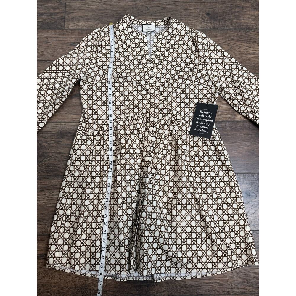 Tuckernuck Birch Cane Royal Shirt Dress Size L Beige White 3/4 Sleeve NEW - Picture 10 of 11